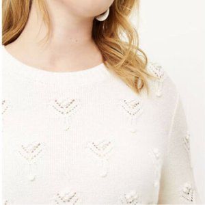 LOFT Plus Bobble Pointelle Sweater in Whisper White 16/18 Plus NEW NWT